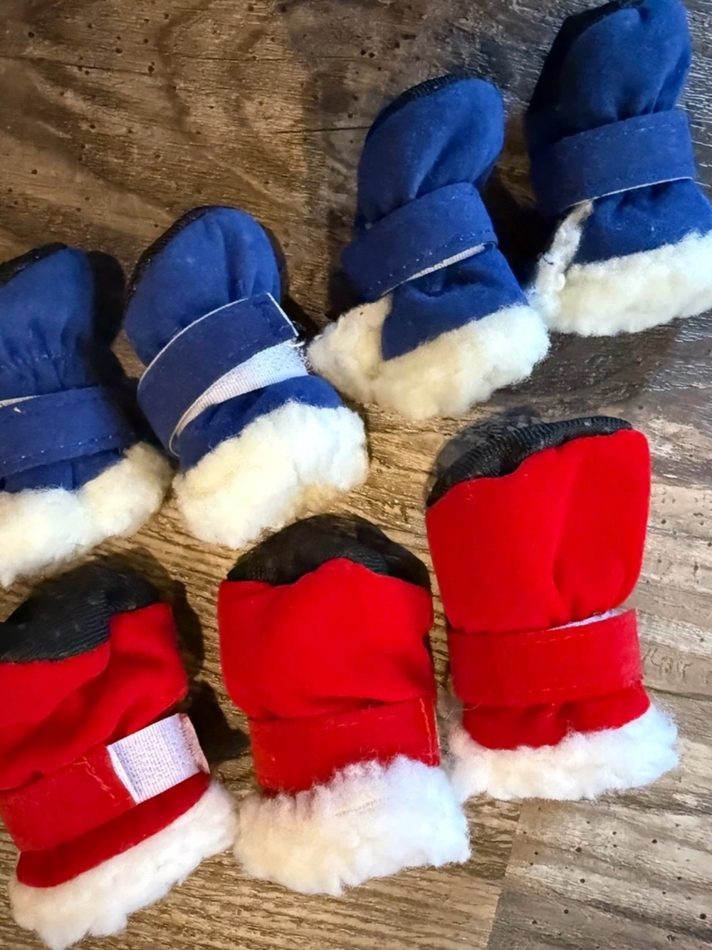 Set of Small Dog Winter Blue Plush SnowBooties - Three Extra Red Booties
